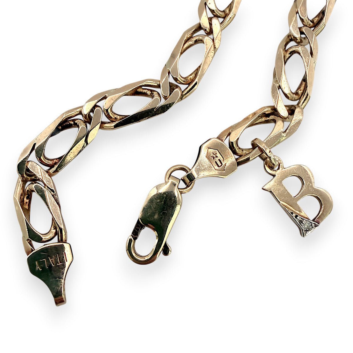 NZGD | 9ct Gold Italian Refined Bracelet with 'B" Initial Charm 19.5cm