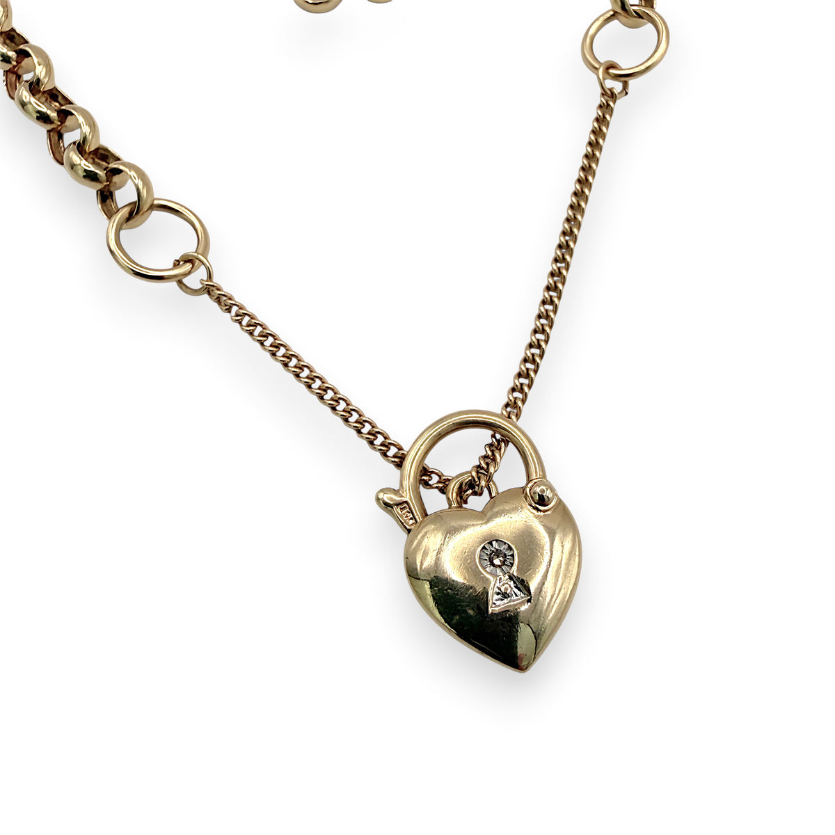 NZGD | 9ct Gold Heart Padlock Bracelet Forever Linked 18cm