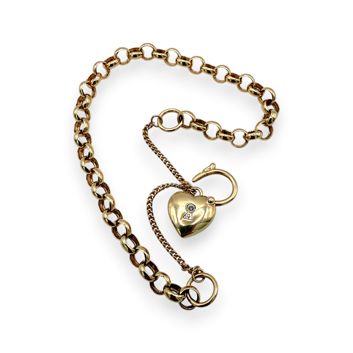NZGD | 9ct Gold Heart Padlock Bracelet Forever Linked 18cm