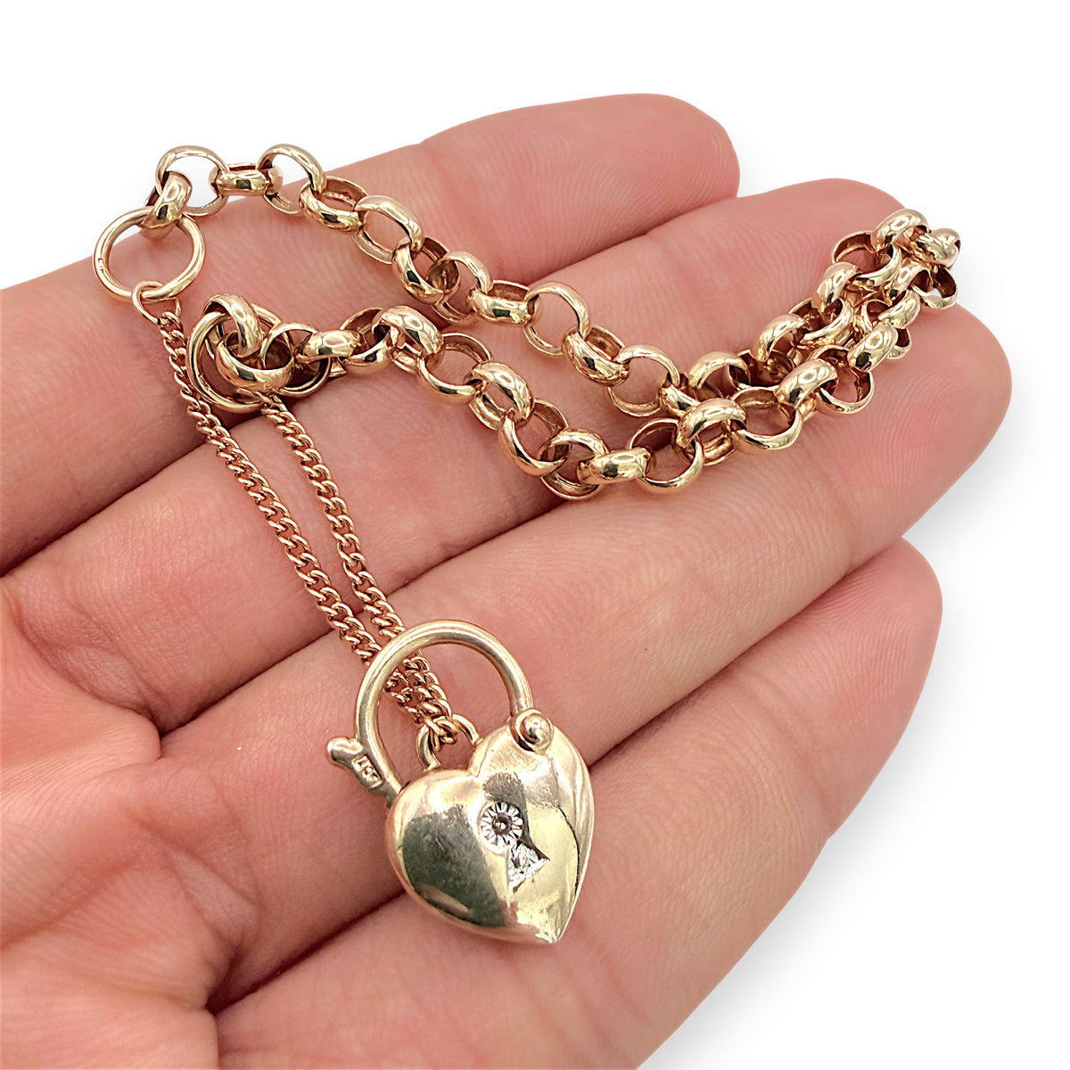 NZGD | 9ct Gold Heart Padlock Bracelet Forever Linked 18cm