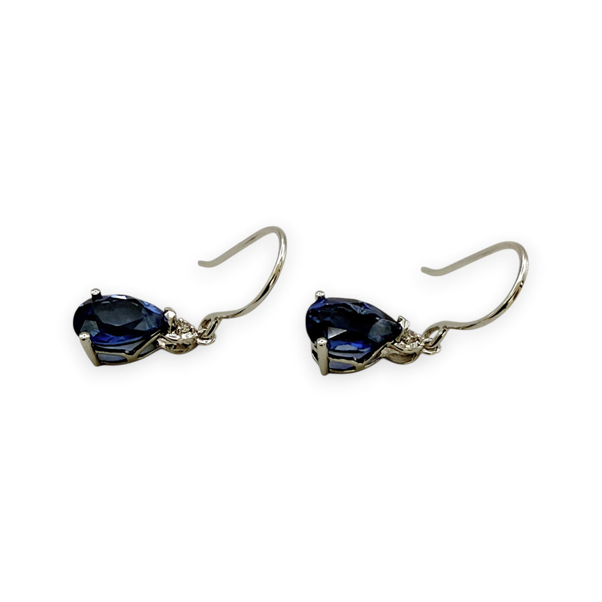 NZGD | 9ct White Gold Royal Blue Teardrop Hook Earrings