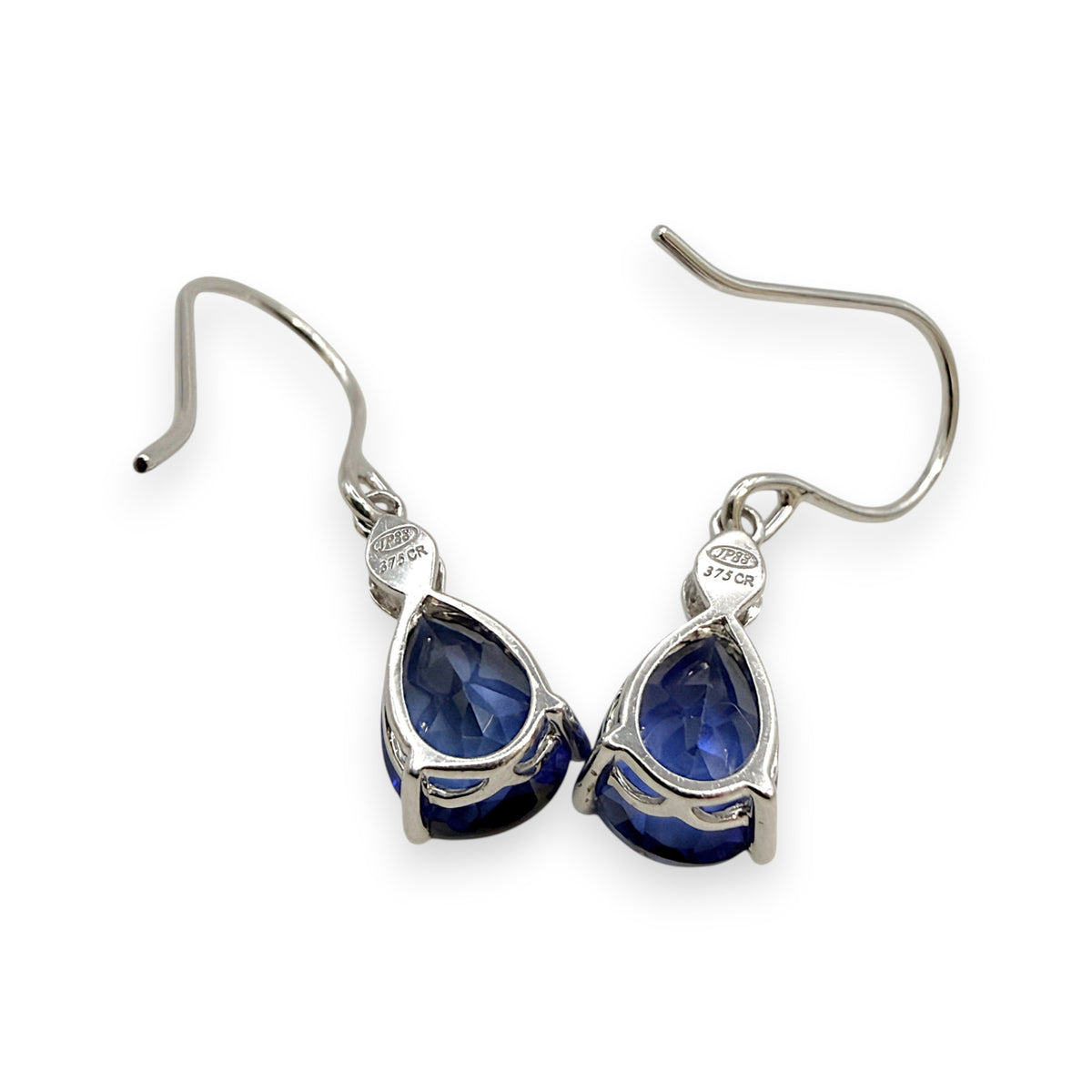 NZGD | 9ct White Gold Royal Blue Teardrop Hook Earrings