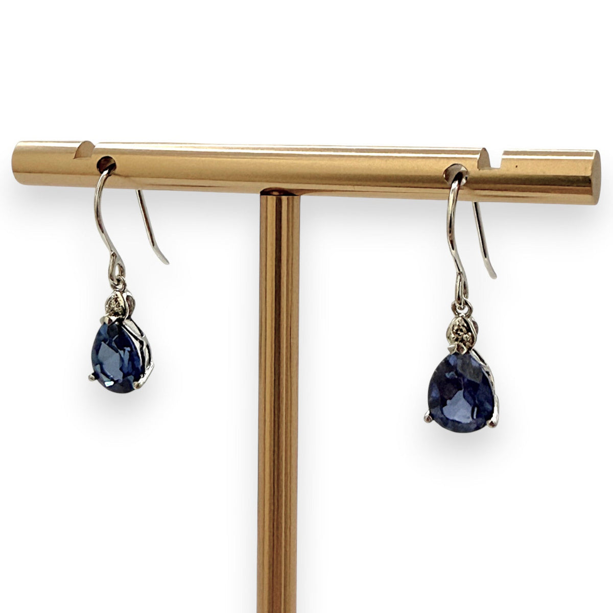 NZGD | 9ct White Gold Royal Blue Teardrop Hook Earrings