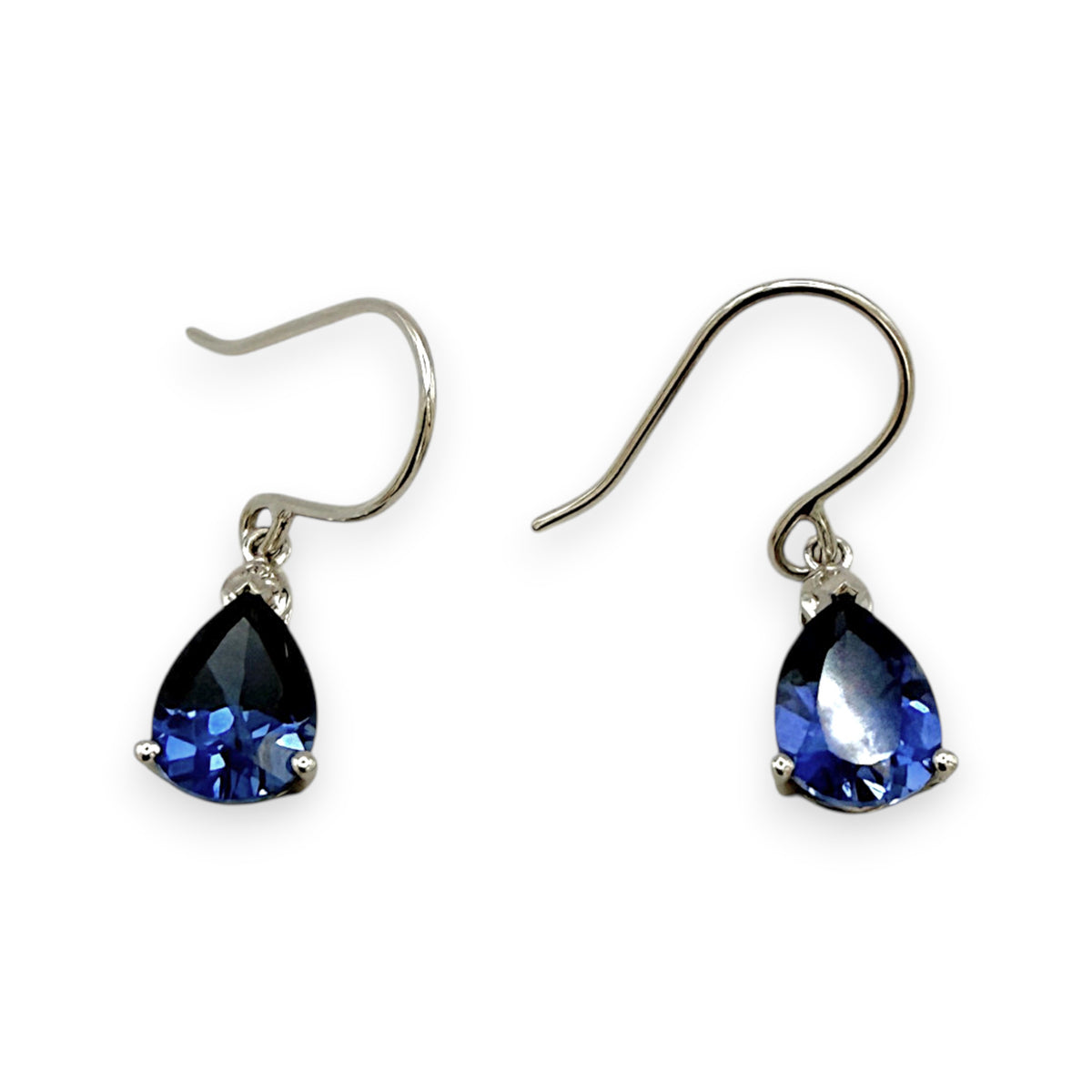 NZGD | 9ct White Gold Royal Blue Teardrop Hook Earrings