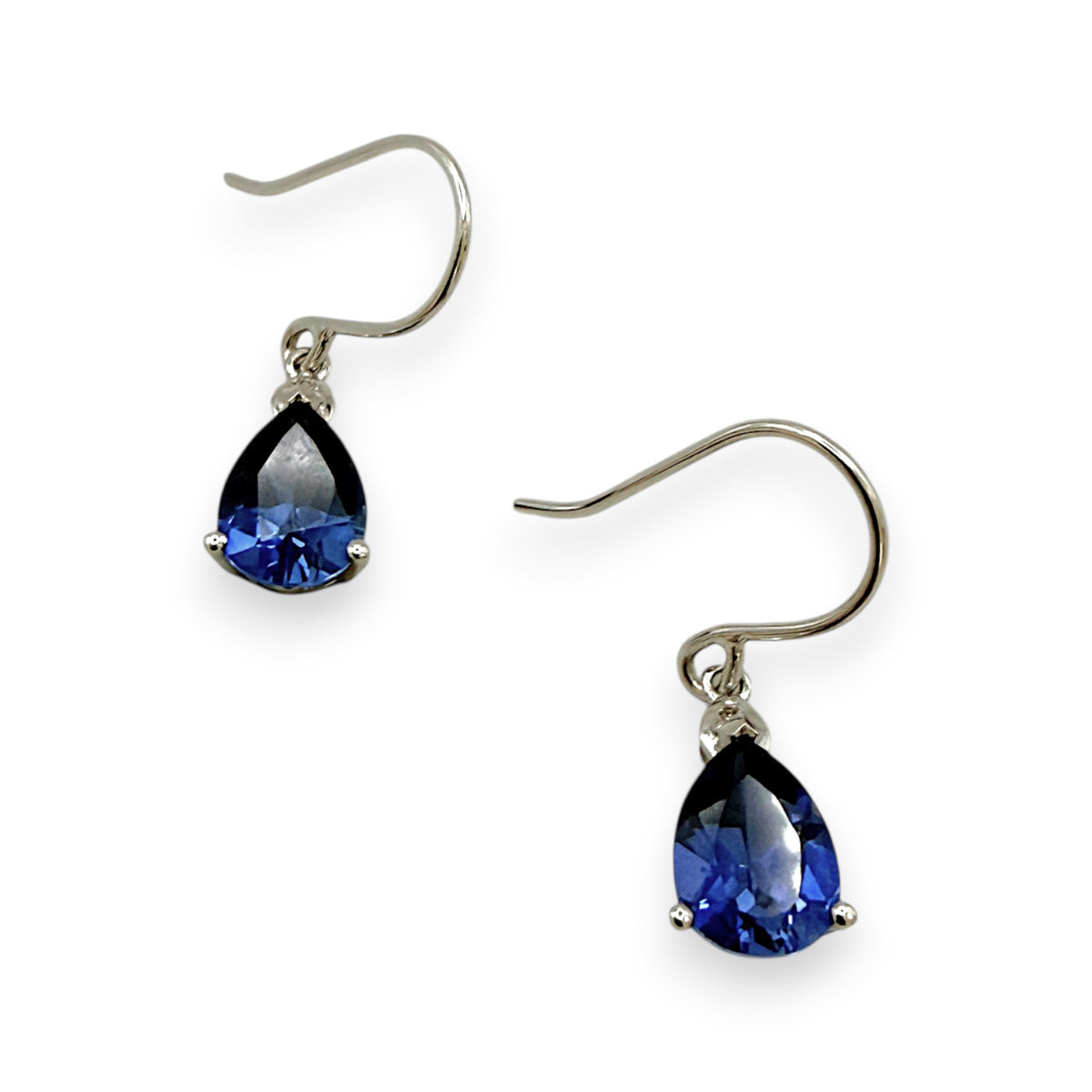 NZGD | 9ct White Gold Royal Blue Teardrop Hook Earrings