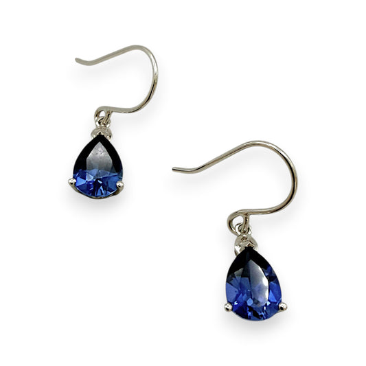 NZGD | 9ct White Gold Royal Blue Teardrop Hook Earrings