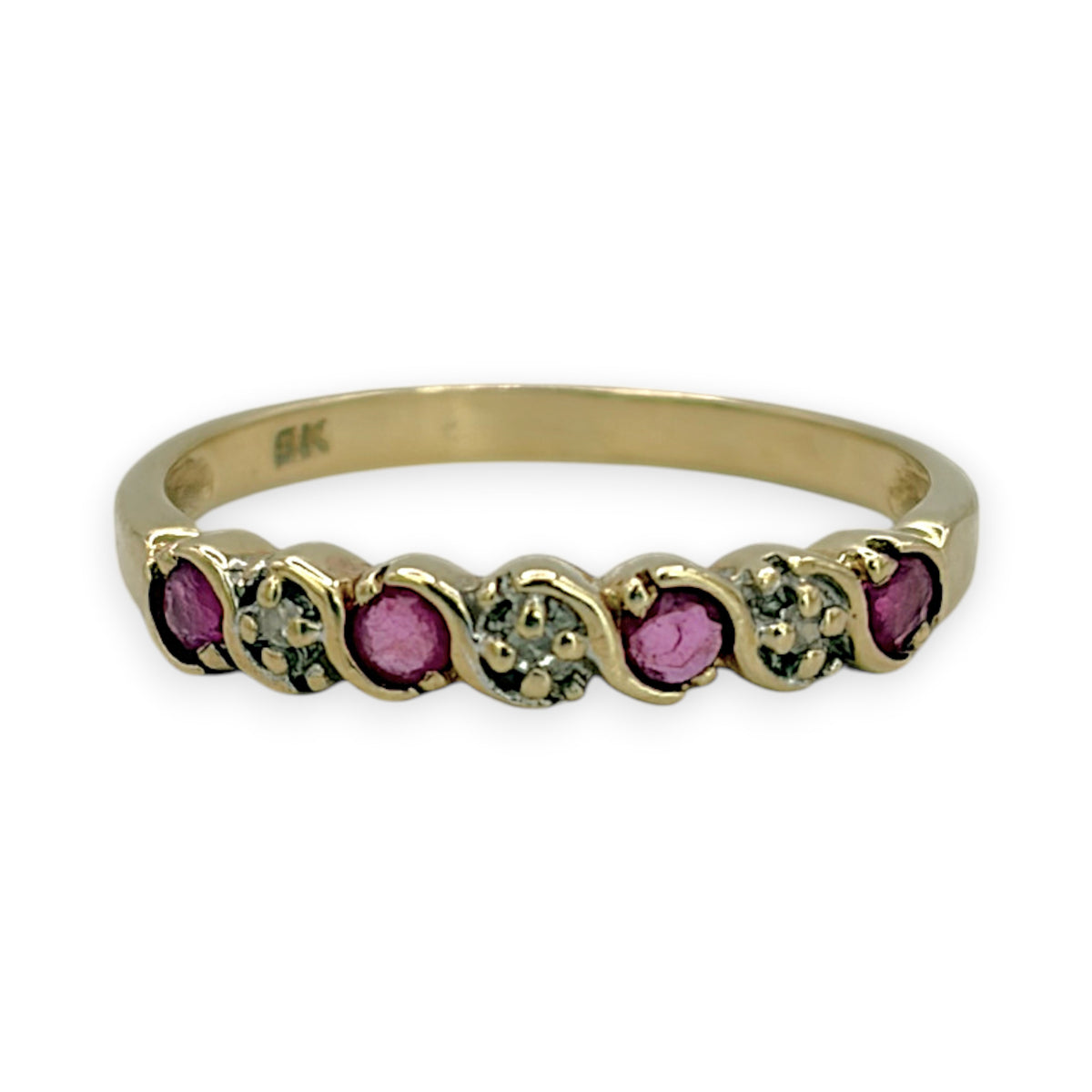 NZGD | 9ct Gold Pink Cluster Curve Ring Size N