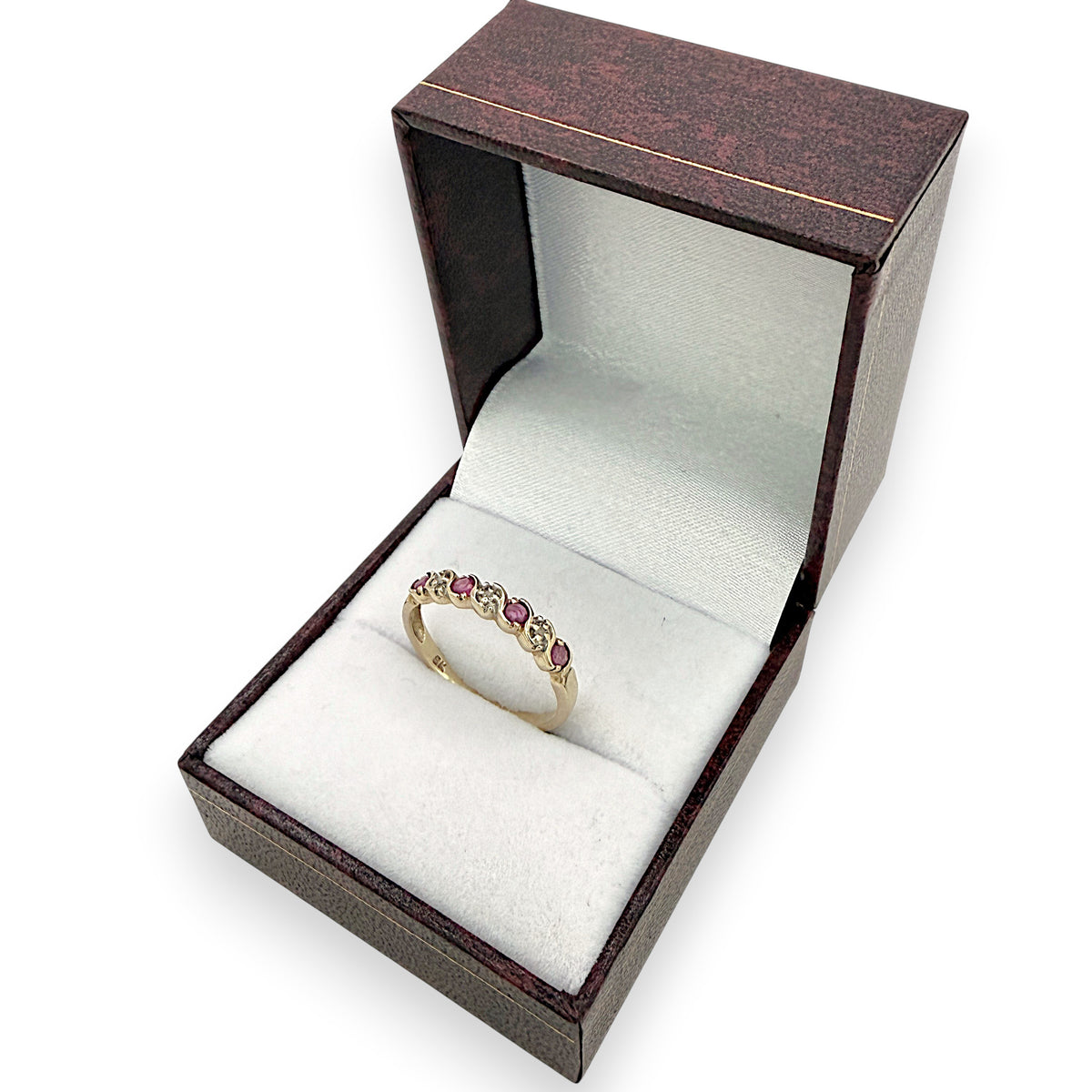 NZGD | 9ct Gold Pink Cluster Curve Ring Size N
