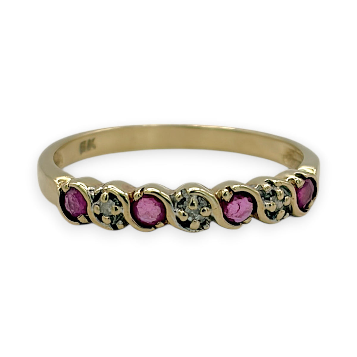 NZGD | 9ct Gold Pink Cluster Curve Ring Size N