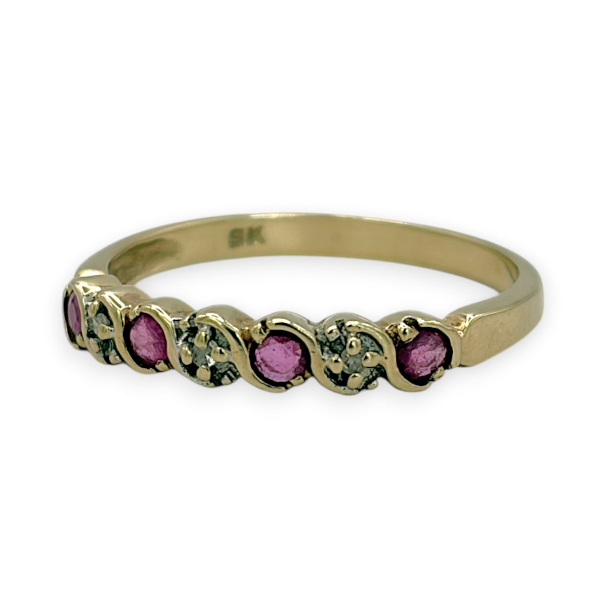 NZGD | 9ct Gold Pink Cluster Curve Ring Size N