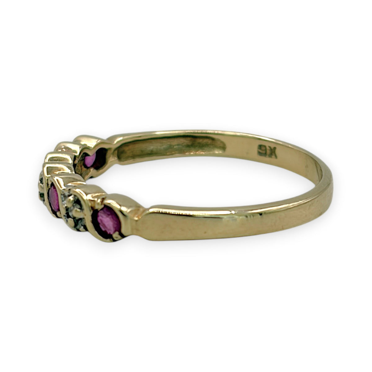NZGD | 9ct Gold Pink Cluster Curve Ring Size N