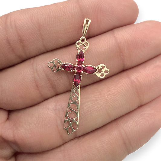 NZGD | 9ct Gold Ornate Crimson Cross Pendant 41.5 mm
