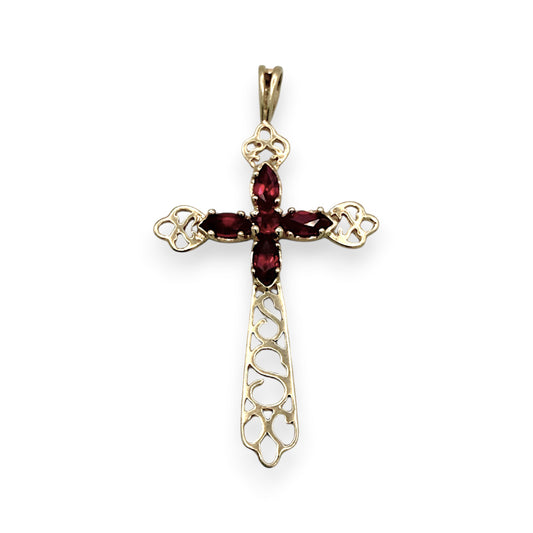 NZGD | 9ct Gold Ornate Crimson Cross Pendant 41.5 mm