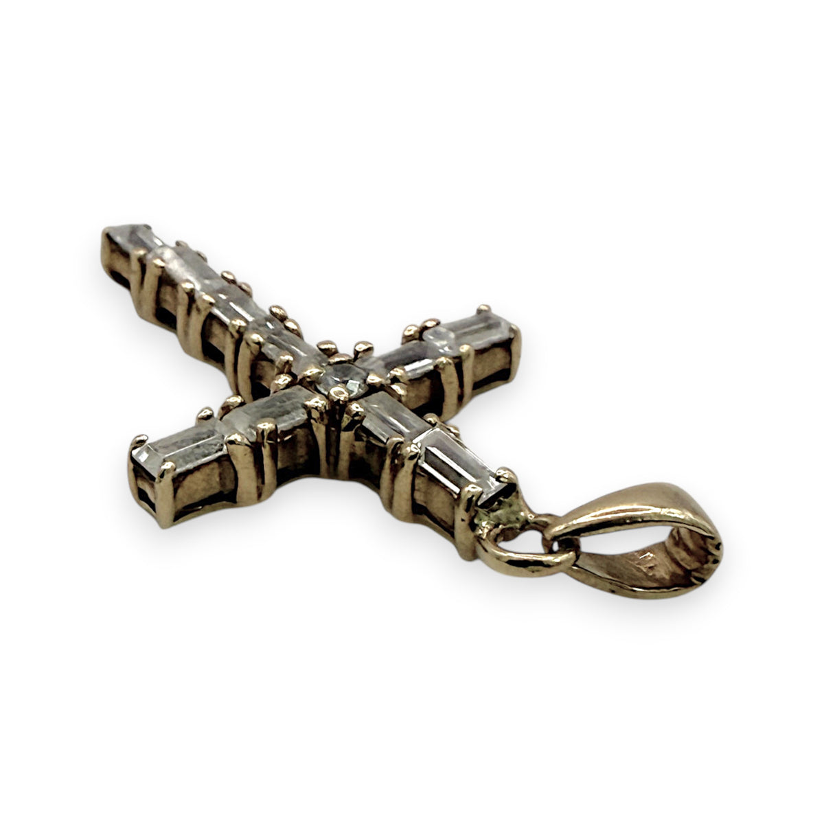 NZGD | 9ct Gold Baguette Simulated Cross Pendant 30.9mm