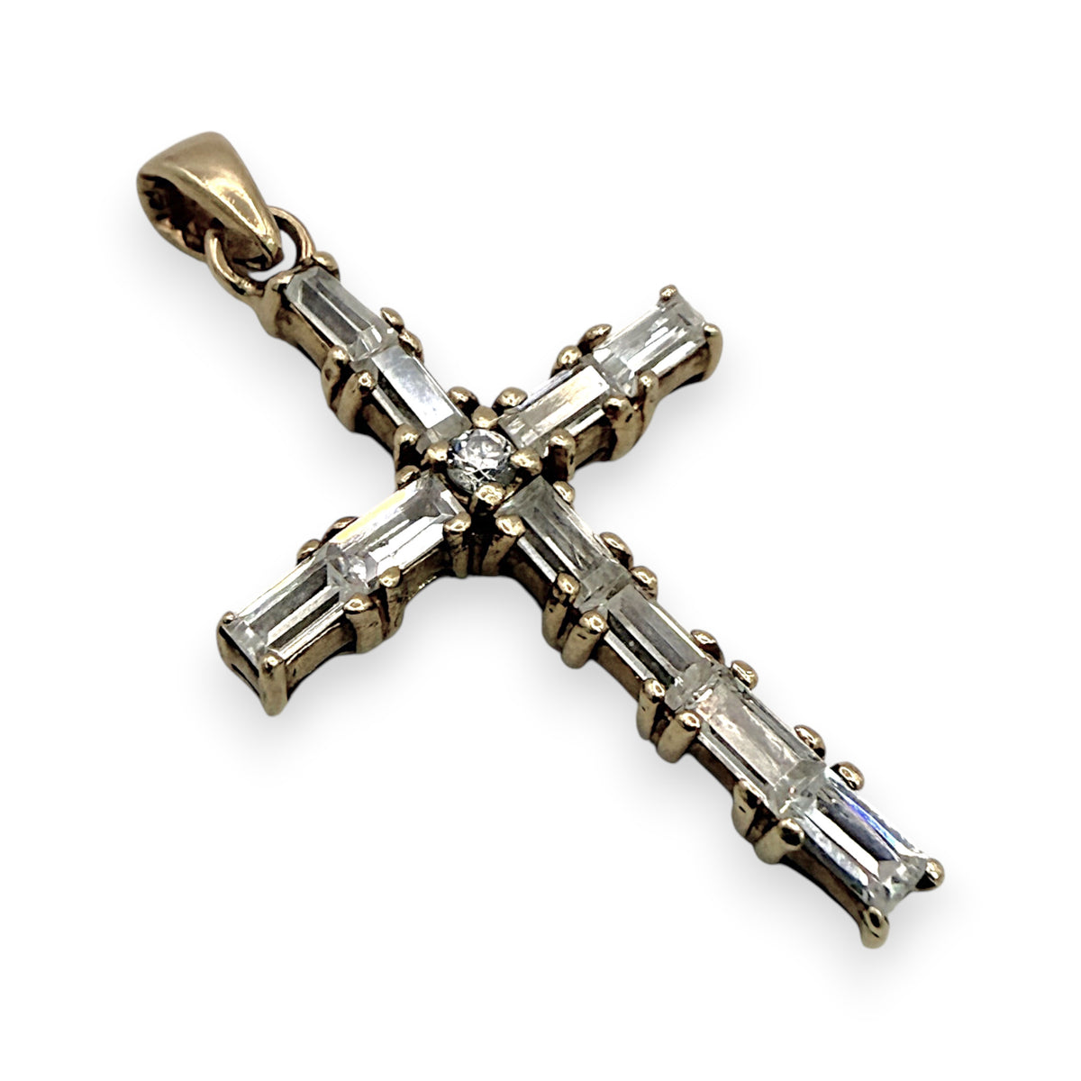 NZGD | 9ct Gold Baguette Simulated Cross Pendant 30.9mm