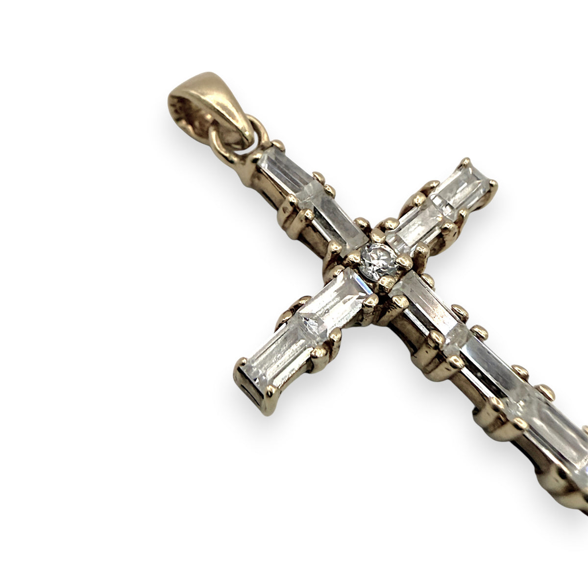 NZGD | 9ct Gold Baguette Simulated Cross Pendant 30.9mm