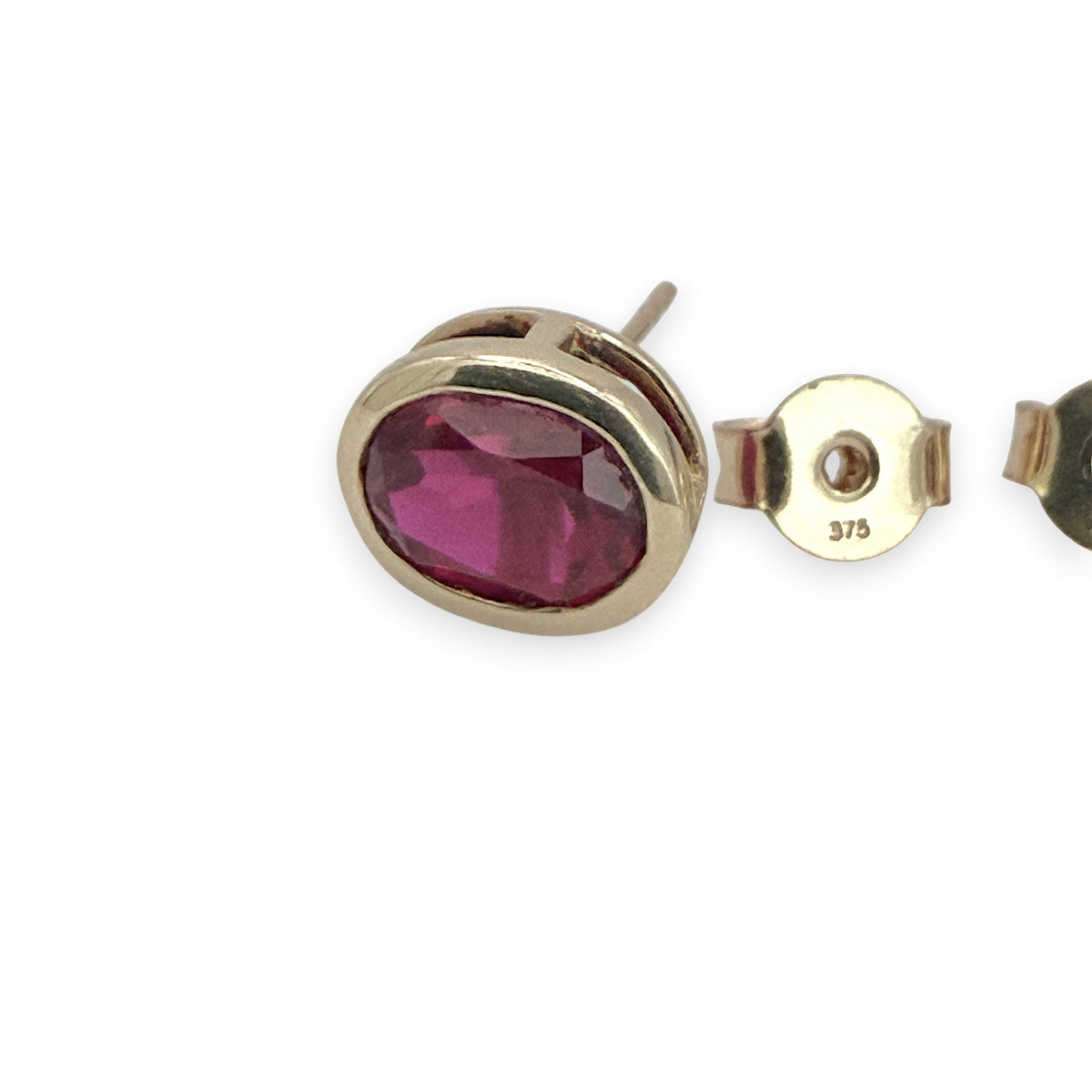 NZGD | 9ct Gold Crimson Bezel Stud Earrings - Oval 9.6mm x 7.8mm