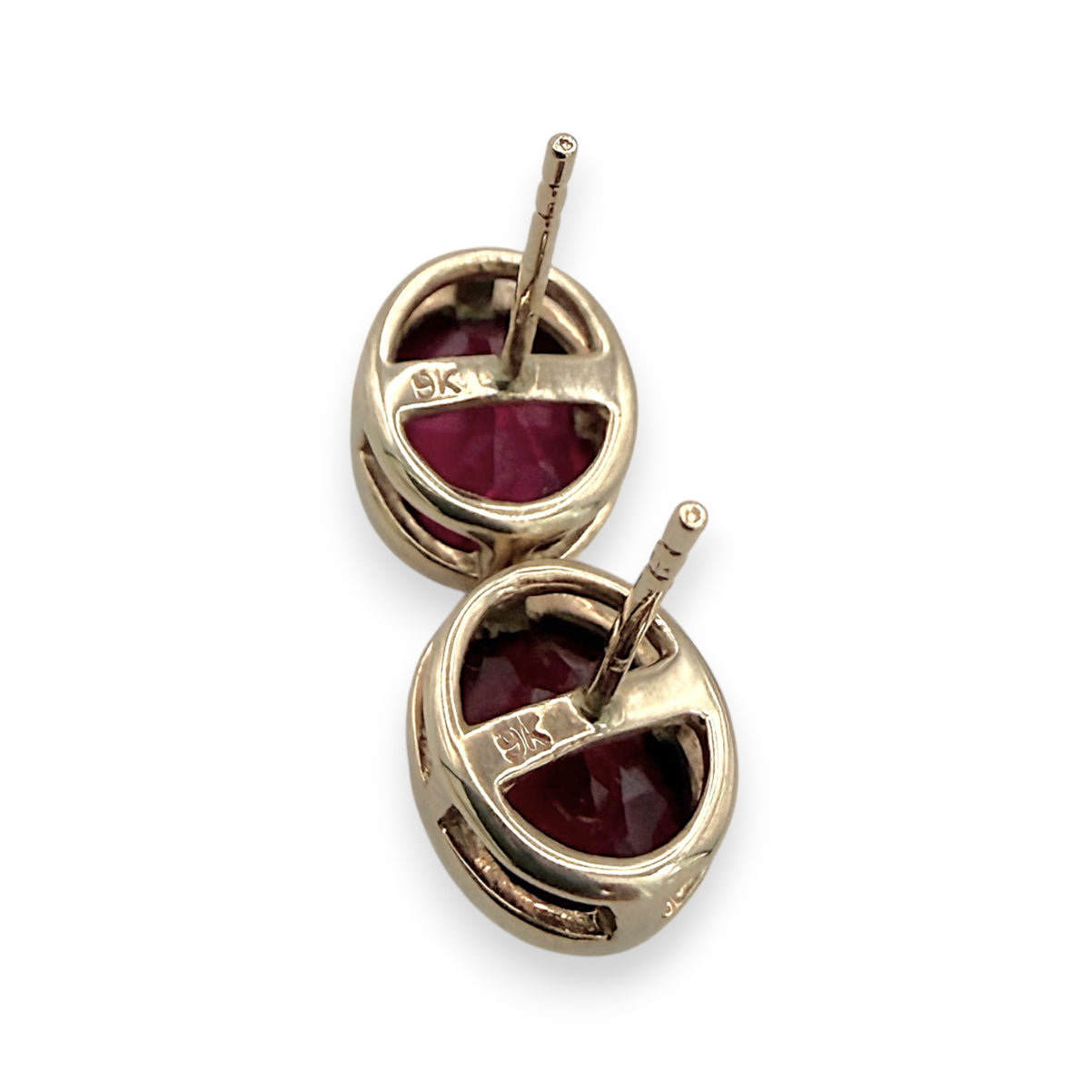 NZGD | 9ct Gold Crimson Bezel Stud Earrings - Oval 9.6mm x 7.8mm