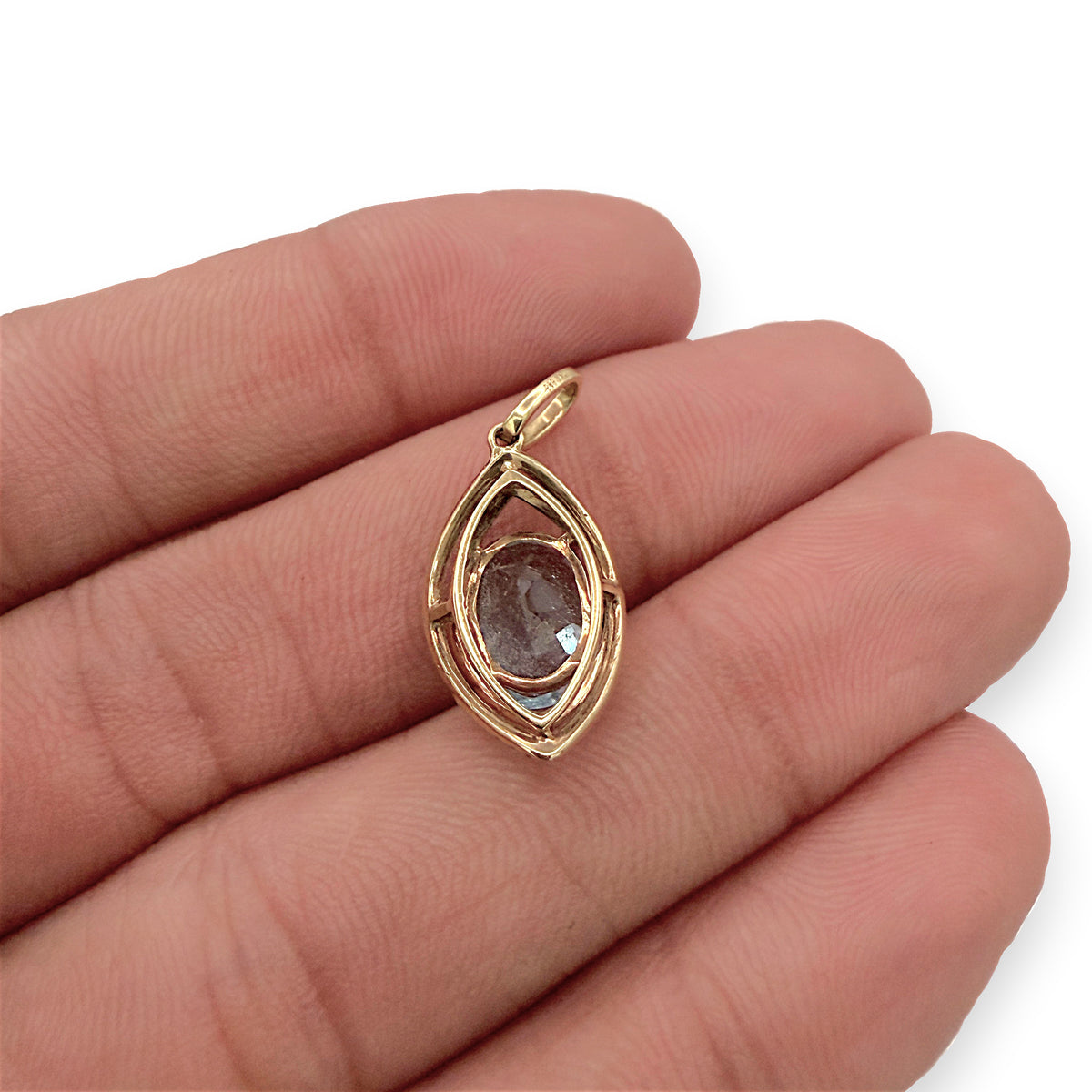 NZGD | 14ct Gold Celestial Blue Marquise Drop Pendant 19.4mm
