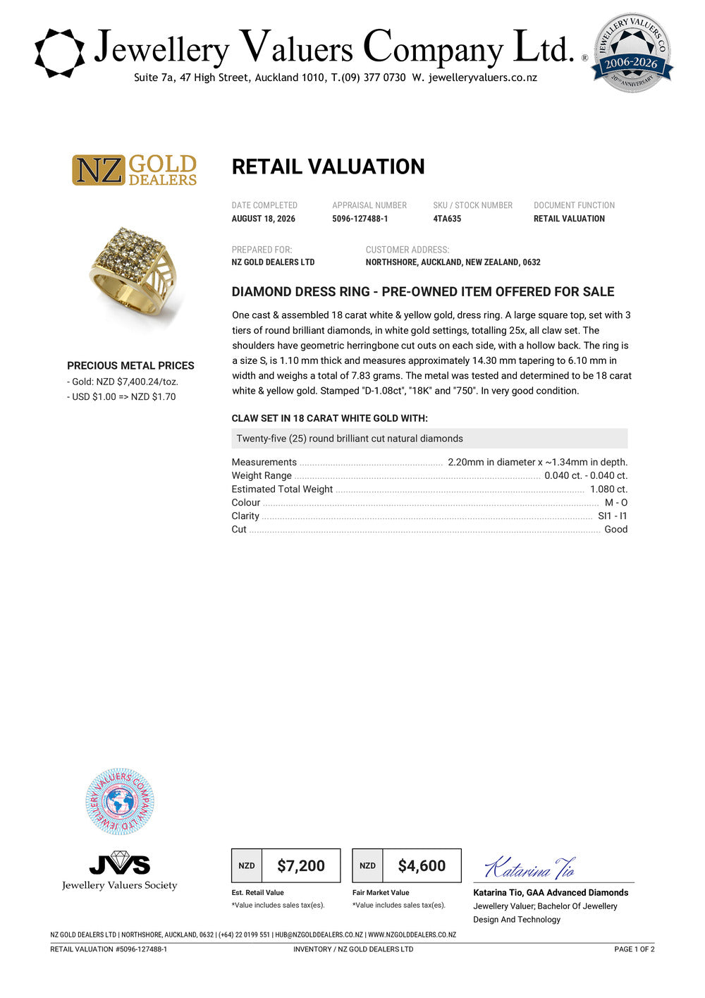 NZGD | 18ct Gold Aurora Edge Spark Ring Valuation $7,200