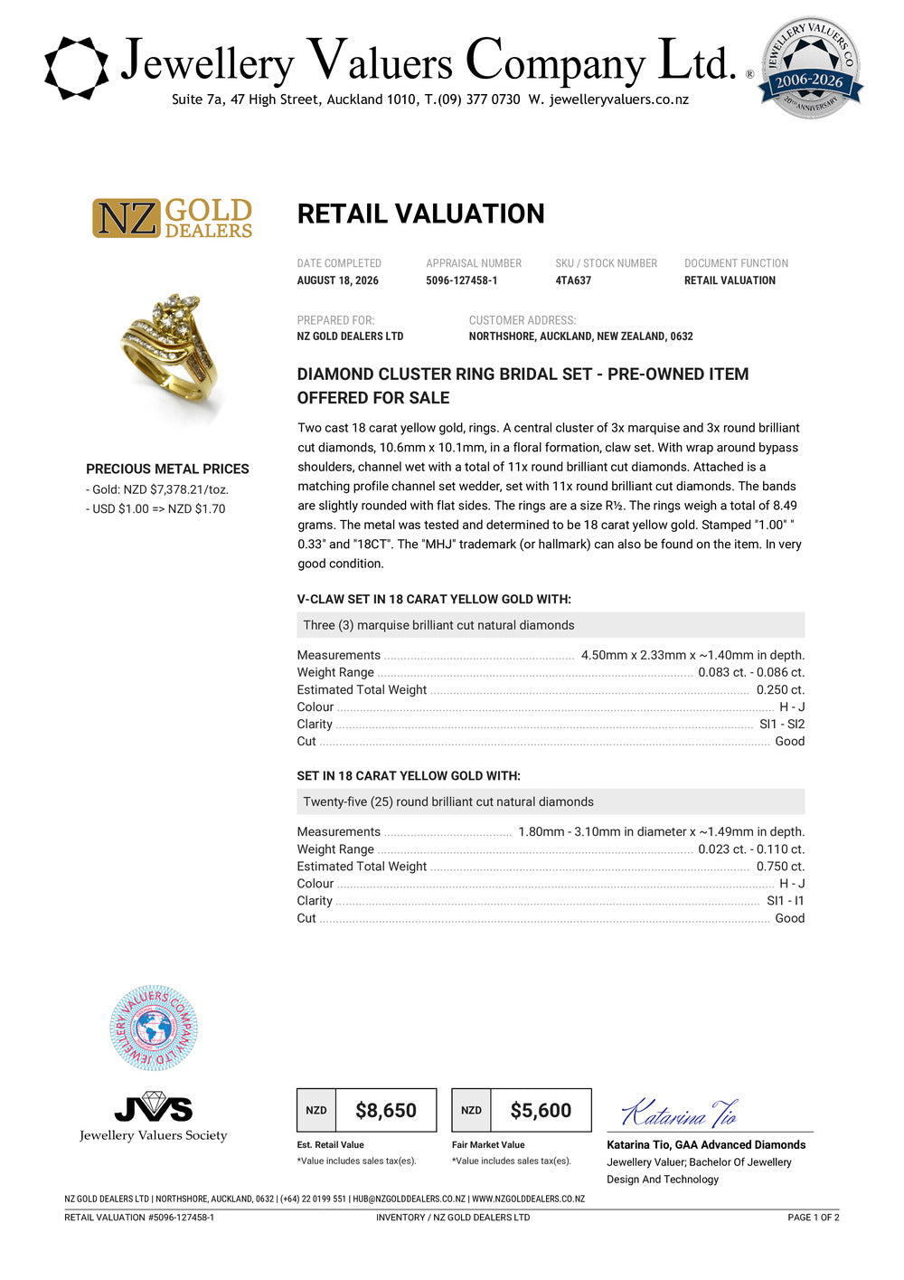 NZGD | 18ct Gold MHJ Celestial Petal Spark Ring Valuation $8,650