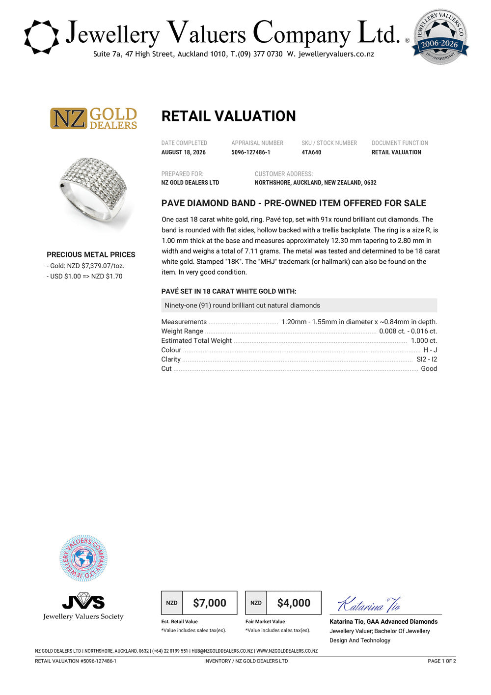 NZGD | 18ct White Gold MHJ Frosted Elegance Halo Ring Valuation $7,000