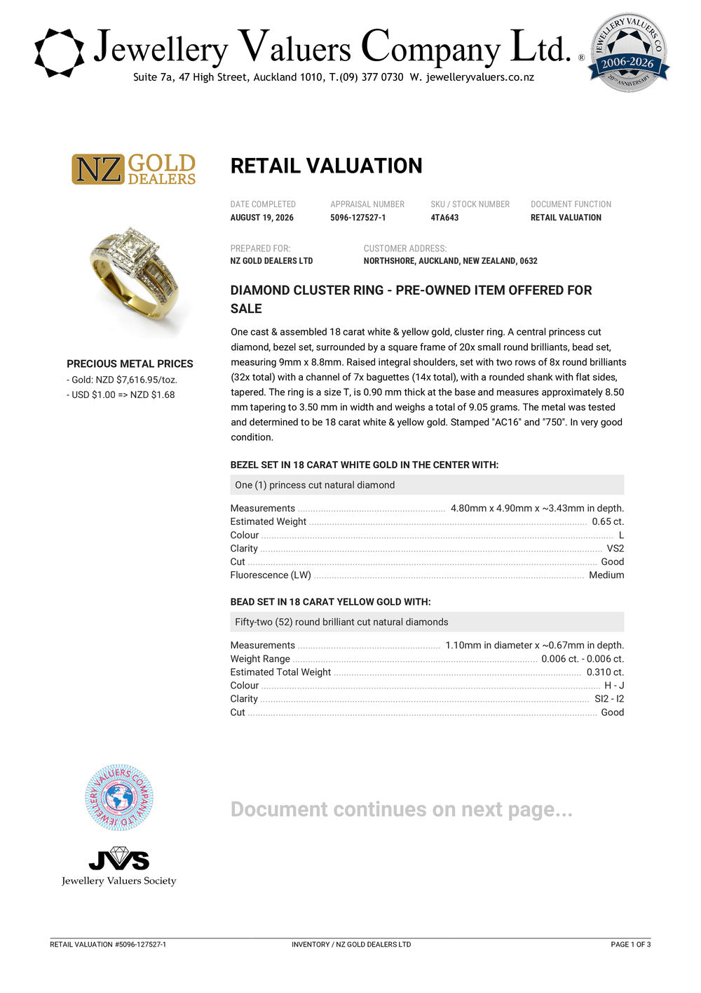 NZGD | 18ct Gold Ring Imperial Halo Pavilion Valuation $9,500