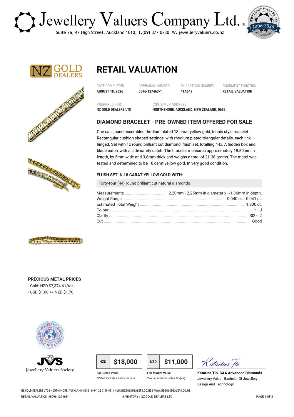 NZGD | 18ct Gold Celestial Éclat Tennis Bracelet Valuation $18,000