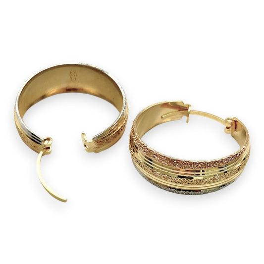 BRAND NEW | 18ct Y/W/R Gold Tri‑Gold Sparkle Hoop Earrings 23.1mm