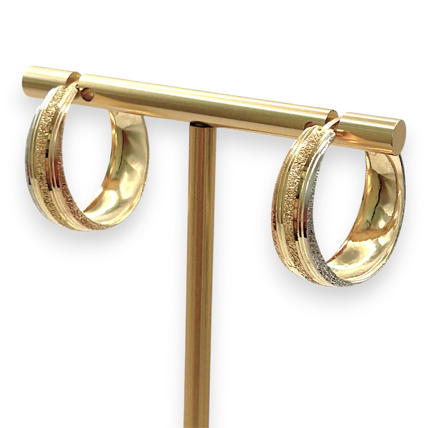BRAND NEW | 18ct Y/W/R Gold Tri‑Gold Sparkle Hoop Earrings 23.1mm