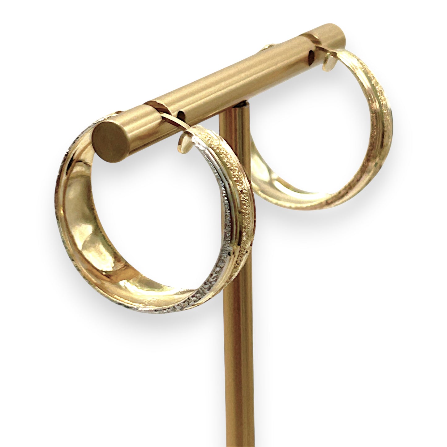 BRAND NEW | 18ct Y/W/R Gold Tri‑Gold Sparkle Hoop Earrings 23.1mm