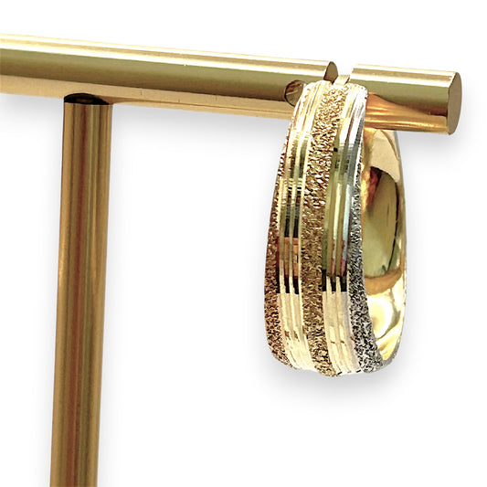 BRAND NEW | 18ct Y/W/R Gold Tri‑Gold Sparkle Hoop Earrings 23.1mm