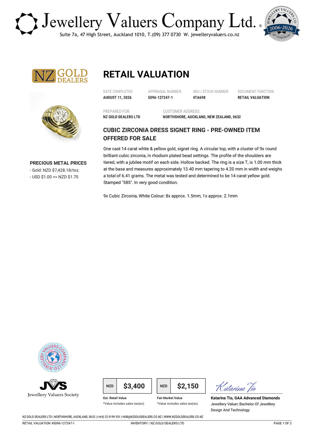 NZGD | 14ct Gold Celestial Bloom Ring Valuation $3,400
