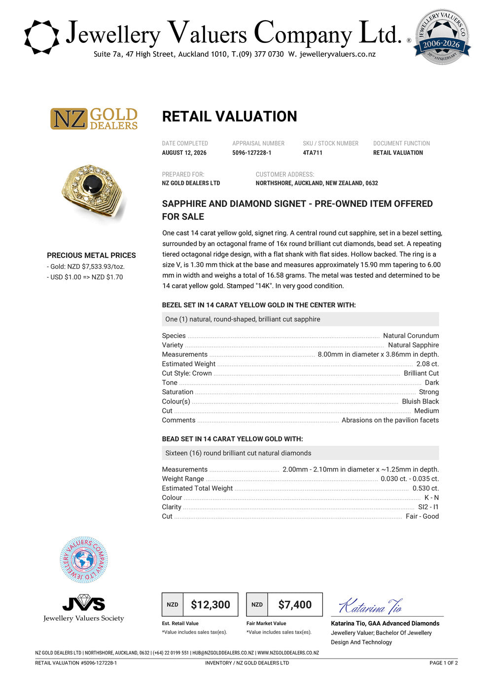 NZGD | 14ct Gold  Midnight Crown Ring Valuation $12,300
