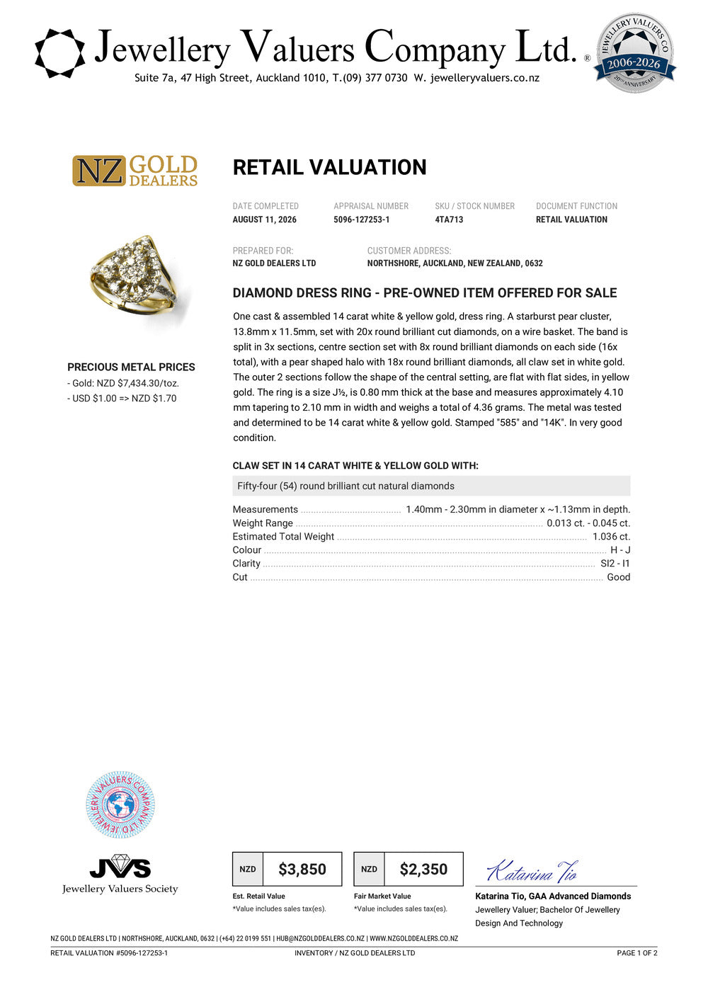 NZGD | 14ct Gold  Eternal Dewdrop Crown Ring Valuation $3,850