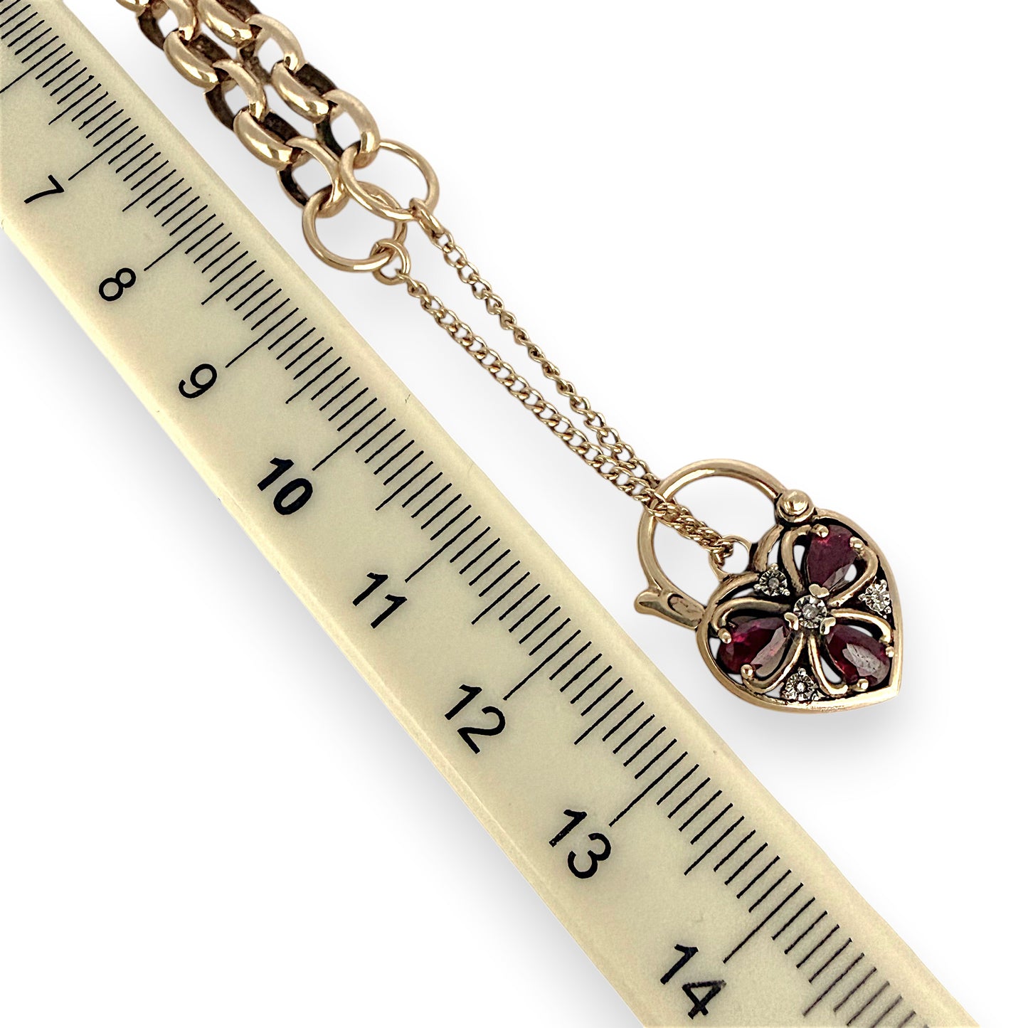 NZGD | 9ct Gold Vintage Ruby Heartlock Belcher Bracelet 20cm