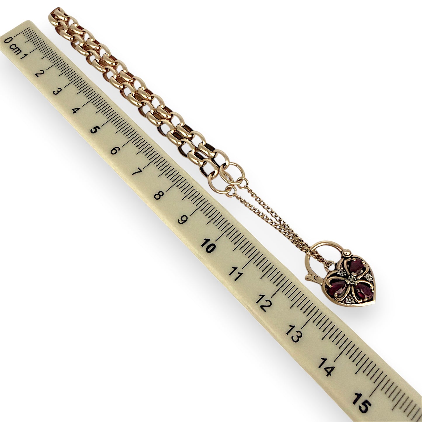 NZGD | 9ct Gold Vintage Ruby Heartlock Belcher Bracelet 20cm