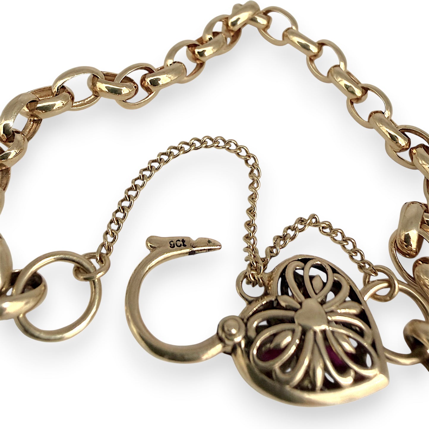 NZGD | 9ct Gold Vintage Ruby Heartlock Belcher Bracelet 20cm