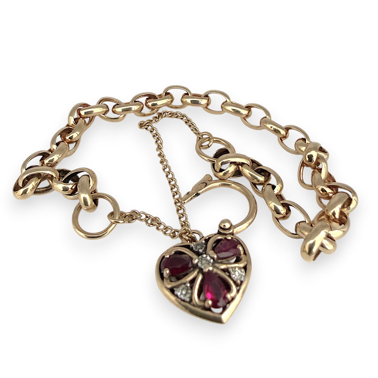 NZGD | 9ct Gold Vintage Ruby Heartlock Belcher Bracelet 20cm