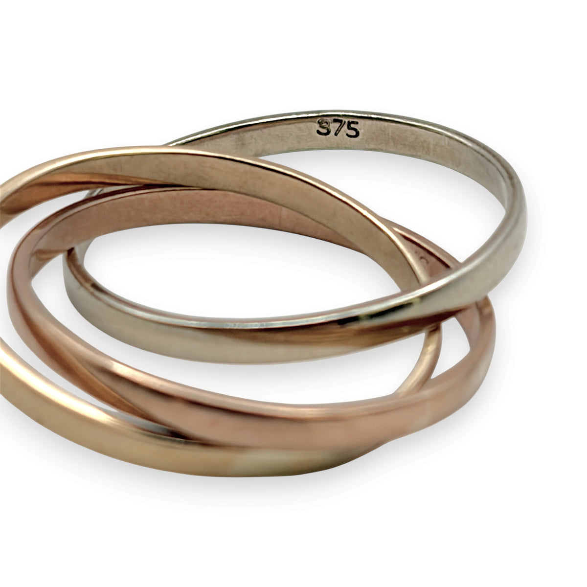 NZGD | 9ct Y/W/R Gold Trinity Harmony Three-Tone Gold Band Ring Size S