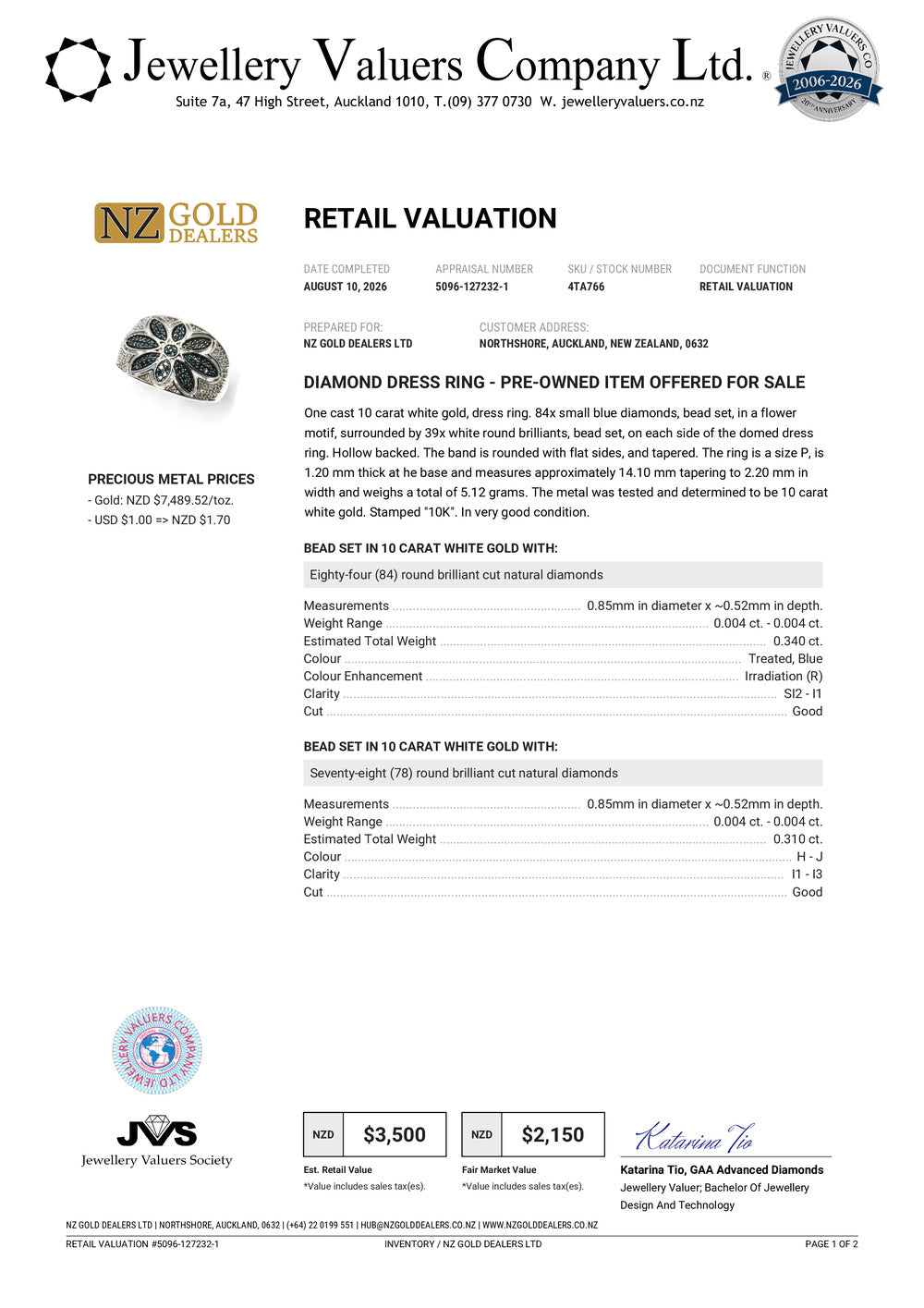 NZGD | 10ct Gold Celestial Frost Bloom Ring Valuation $3,500