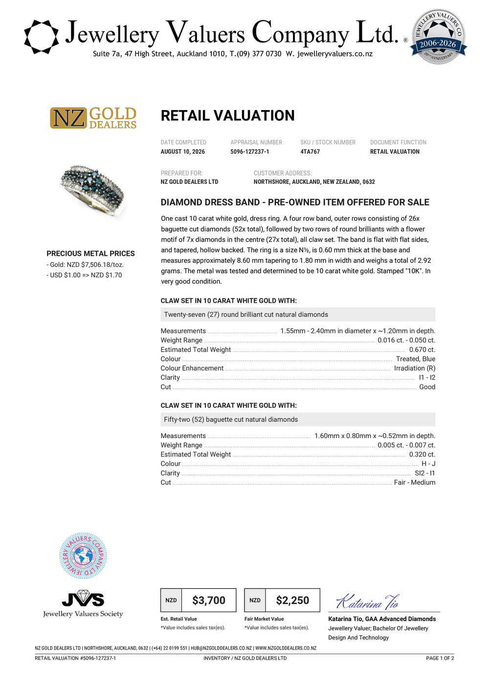 NZGD | 10ct Gold Glacier‑Light Elegance Ring Valuation $3,700