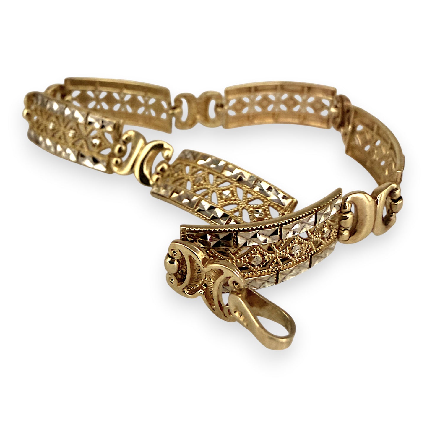 NZGD | 9ct Y/W Gold Vintage Scroll Bracelet 17cm