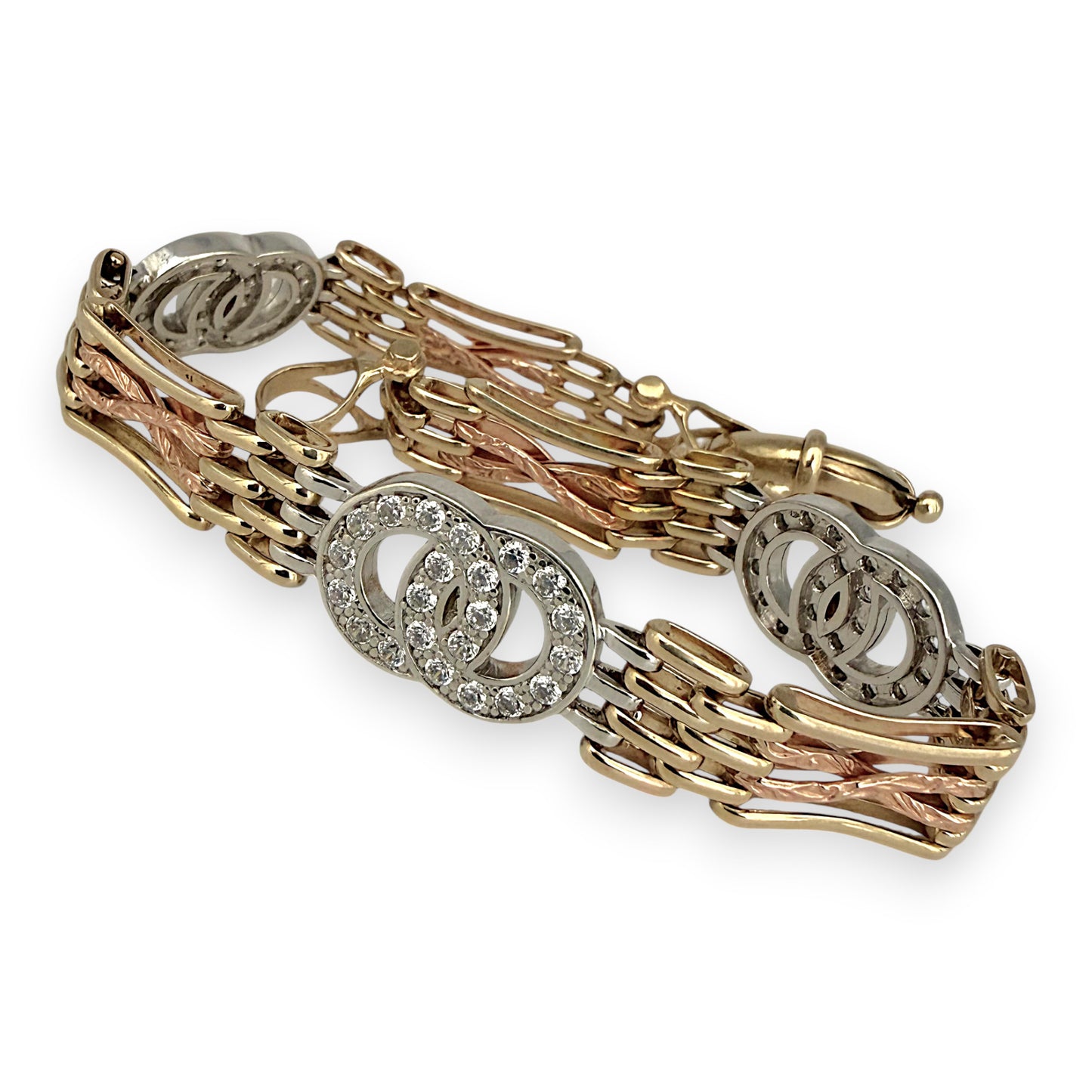 NZGD | 9ct Y/W/R Gold Vintage Tri‑Tone Harmony Bracelet 20cm