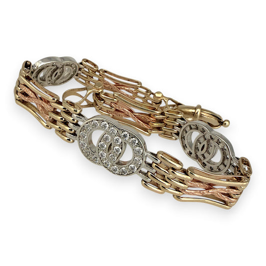 NZGD | 9ct Y/W/R Gold Vintage Tri‑Tone Harmony Bracelet 20cm