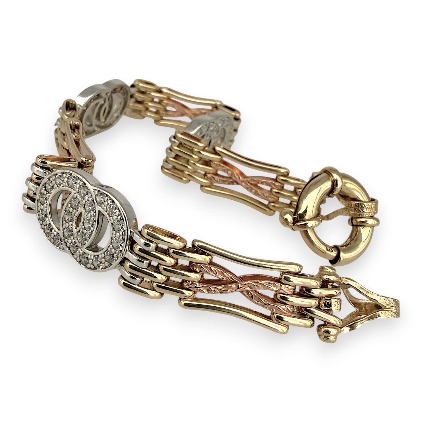 NZGD | 9ct Y/W/R Gold Vintage Tri‑Tone Harmony Bracelet 20cm