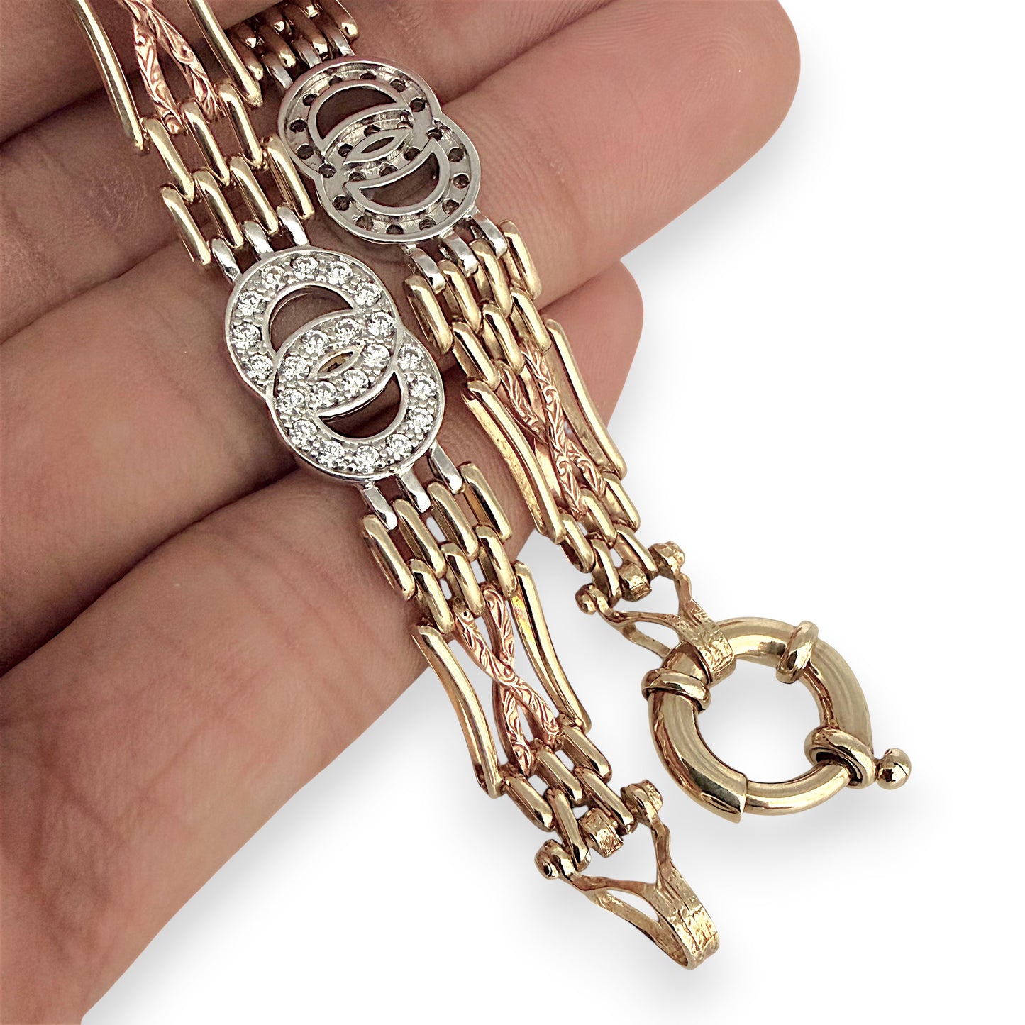 NZGD | 9ct Y/W/R Gold Vintage Tri‑Tone Harmony Bracelet 20cm