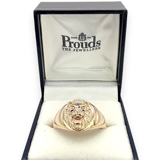 NZGD | 9ct Gold PROUDS Lion Head Signet Ring Size Y ½