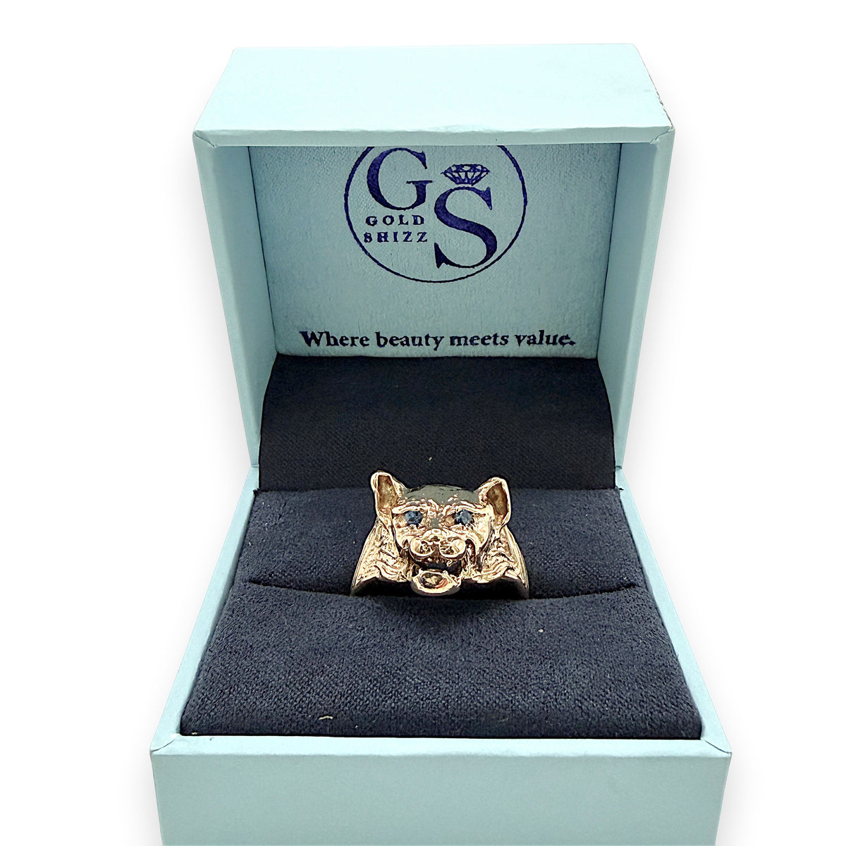 NZGD | 9ct Gold Panther Head Ring Artisan Finish Size T ½