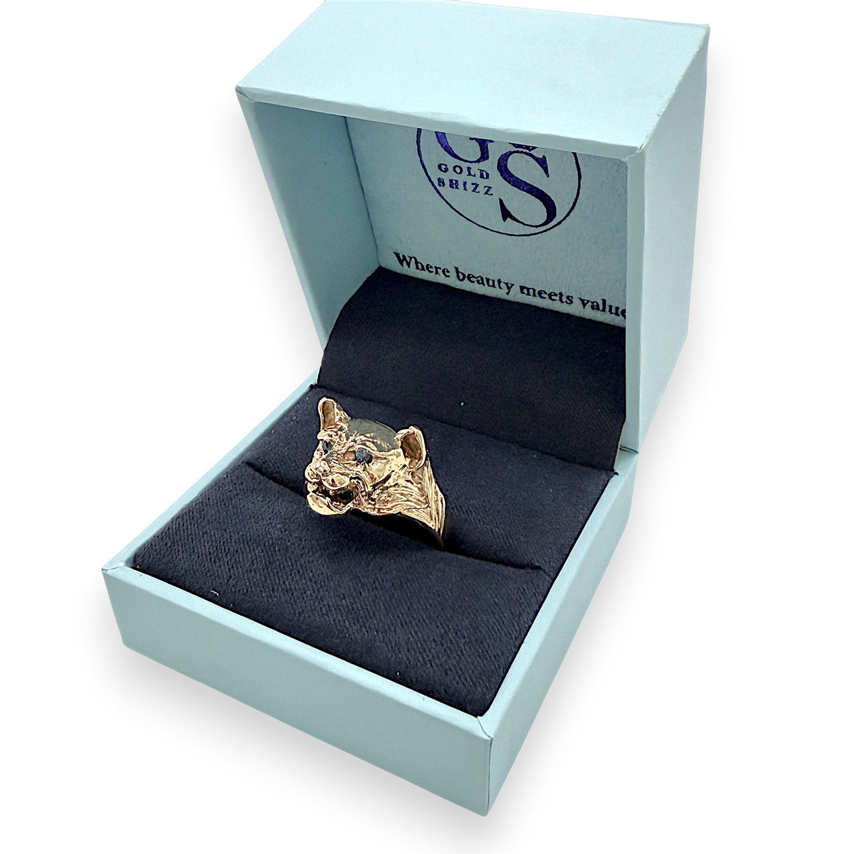 NZGD | 9ct Gold Panther Head Ring Artisan Finish Size T ½